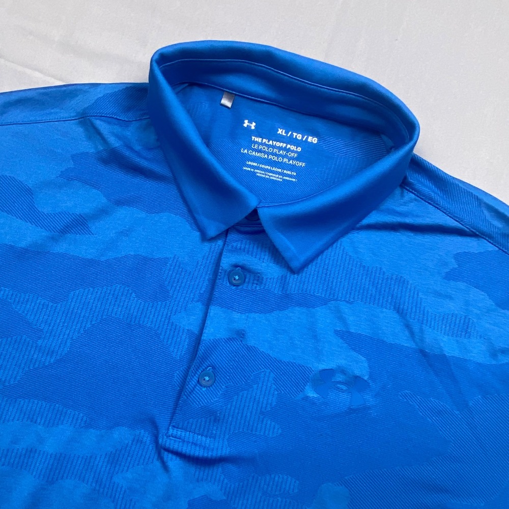 Under Armour Playoff Polo Shirt Mens XL Blue Tonal Camo Golf Performance 1387342